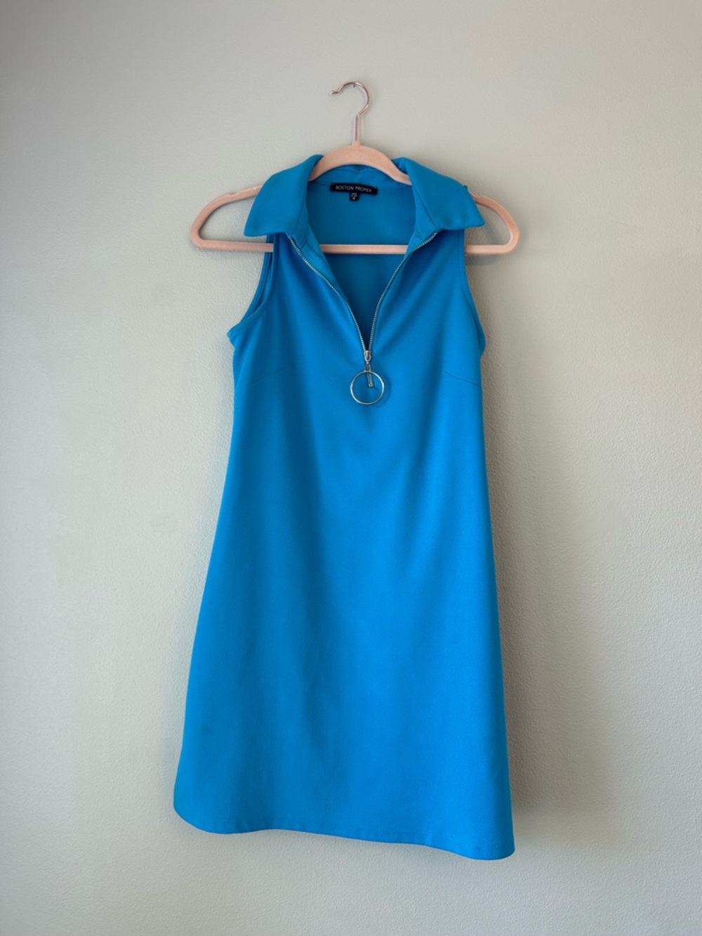 Boston Proper Bright Blue Zip-Front Collared Mini Dress